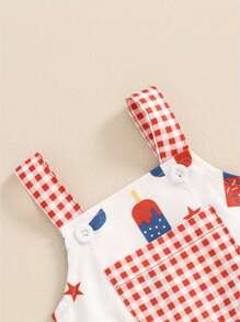 Baby Overall Shorts, Sleeveless Stars Popsicle Print 4th Of July Clothing Summer Clothes - Ivory White - View 6