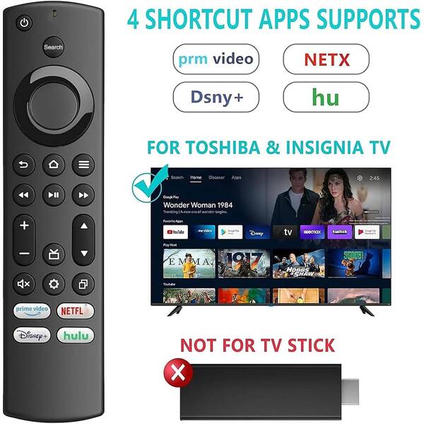 SMYTH Controle remoto de voz de substituição para Insignia//Hisense/AMZ Série 2, Série 4, Omni Série/TC L Fire Smart TVs, compatível com dispositivo de streaming AMZ 1/2/3/4 Geração Garantia de 1 ano