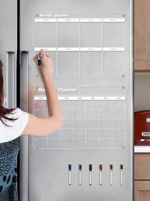 1pc Magnetic Transparent Fridge Calendar Board (Comes With 6 Magnetic Whiteboard Pens), Acrylic Writing Board, Transparent Pattern Memo Board, Magnetic Refrigerator Whiteboard Calendar, Acrylic Memo Board, Reusable Weekly Meal Planner - Multicolor - View 6