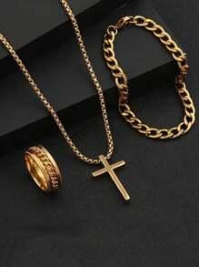 3 件套男士项链套装，钛钢项链，吊坠项链，手链和戒指组合，男士和情侣简约配饰礼物 - 彩色 - 查看 13