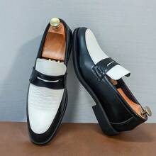 Men' S Loafers Belgian Formal Slip-On Dress Shoes Banquet Comfortable Breathable Casual Shoes That Go With Everything - 黑與白 - 查看 11