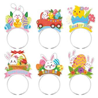 6pcs Easter Party Decorative Headbands, Cartoon Rabbit & Egg Hair Hoop, Spring Bunny Festival Party Decorations, Photo Props