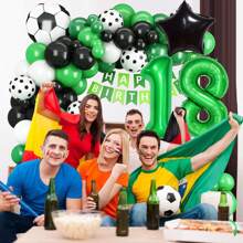 5pcs/Set 32-Inch Green Number 0-9 & Star Shaped Foil Balloons Set, Suitable For Birthday Party, Summer Event, Soccer Theme Decoration