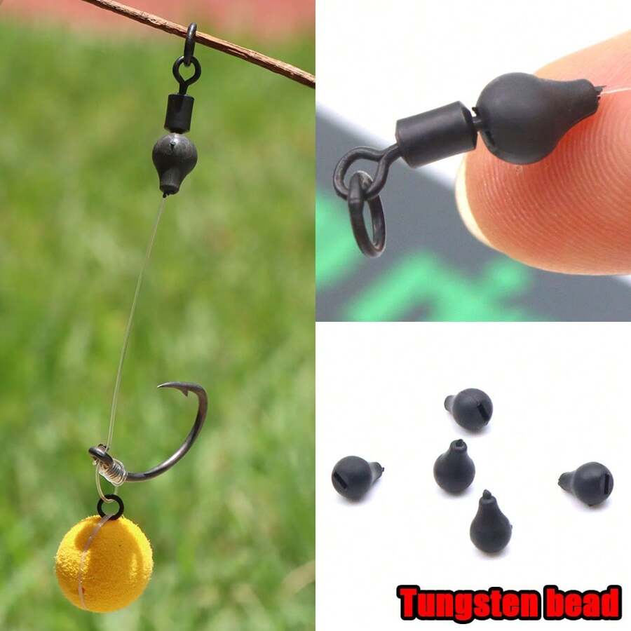 10pcs Carp Fishing Accessories Tungsten Swivel Chod Rig Beads Fishing Hook Fluorocarbon Line Sinker Terminal Tackle For Carp Rig - Black - View 1