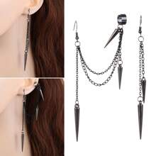 1 Pair Retro Gothic Style Long & Short Rivet Fringe Earrings, Suitable For Women Everyday Wear