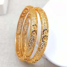 1pc Elegant Women's Gold Color Open Bangle Bracelet, Metallic Hollow Out Design, Versatile For Parties, Weddings, Occasions