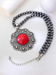 1 对西部牛仔风格夸张向日葵绿松石吊坠项链/毛衣链女士款