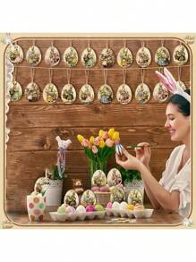 12 pièces décorations de Pâques lapin rétro, œufs de Pâques en bois creux, décoration de fête de printemps, ornements d'arbre de fête, décoration de jardin saisonnière, décoration murale de maison, décorations pour enseignants