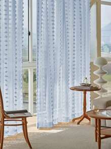 1pc Vertical Yarn Ball Semi-Sheer Curtain, Linen Texture, Suitable For Bedroom, Living Room, Balcony, Dressing Room - Blue - View 6