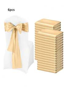 6/12pcs Satin Chair Belt Tie, Champagne Satin Chair Belt Bow Chair Cover Back Tie Supplies Suitable For Weddings, Receptions, Events, Banquets, Parties, Hotel Events, Chair Decoration - Multicolor - View 12