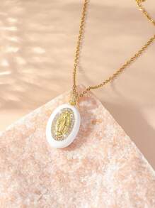 1pc Boho-Chic Oval Pendant Religious Goddess Dripping Glaze Necklace,Multicolors Pendant To Choose,Idea Gifts For Women,Perfect For Formal Occasions,Everyday Wear,And As A Thoughtful Present