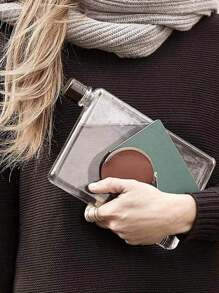 1pc Portable Flat Water Bottle, Perfect For Sports, Camping, Gym, Office Gifts And Travel. Reusable And Transparent Ultra-thin Water Bottle That Can Be Placed In Your Bag, Purse Or Wallet, Mimicking The Size Of A Small Plastic Bottle Or Notebook Transparent Bottle