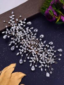 1pc Handmade Sparkling Rhinestone Bridal Hair Comb, Women Side Headpiece Wedding Party Hair Decor - A - View 19