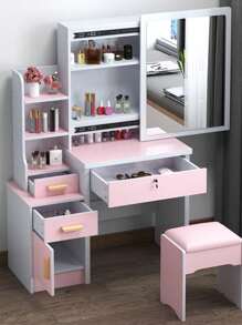 Tocador Con Espejo Led Tocadoresmodernos Con 3 Cajones - Rosa - Ver 2