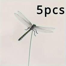 5pcs Realistic Dragonfly Yard Stakes - Durable Plastic, Suitable For Potted Plant Decor In Spring & Summer, Autumn Celebration, Repel Mosquitoes And Other Annoying Insects, Garden Lawn Decoration, Use To Build A Vibrant Garden