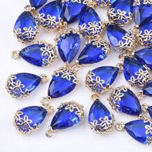 5pcs Hollow Plum Blossom Bordered Teardrop Transparent Glass Pendant Charms, Suitable For Bracelet, Necklace, Earring, Tassel Hair Accessory DIY