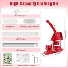 Máquina para hacer botones de 58 mm (2,25 pulgadas) Kit para hacer botones Máquina fácil para hacer pins DIY con botón gratis, hoja redonda en blanco, cortador circular y libro ilustrado de Panda - Rojo - Ver 3