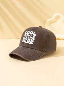 1pc Kids Letter Print Washed Sun Protective Adjustable Vintage Fashionable Baseball Cap, Suitable For Daily Wear