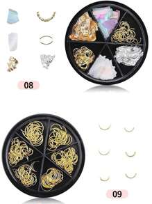 6 Grid 3D Nail Decoration Pendant Alloy Butterfly Shell Seahorse Starfish Pearl Ruby Color Round Beads 3D Metal Pendant Suitable For Nail Art Jewelry Making Technology DIY Nail Charms Nail Gems Nail Supplies