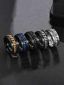 Set de 5 anillos de acero inoxidable y titanio para hombres, con grabado de cadena, resistentes a la decoloración y giratorios, ideales para uso diario