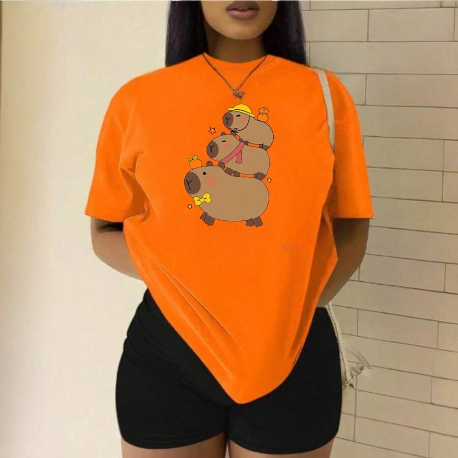 Playera Blusa De Familia Capybara Ropa Para Mujer Capibara - Naranja - Ver 1