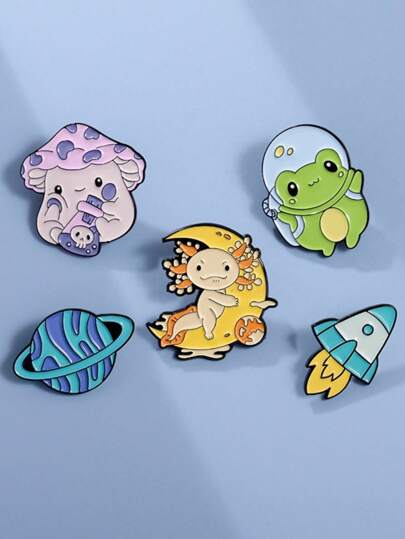 1pc Cute Cartoon Animal Mushroom, Frog, Fish Shape Metal Brooch Pin, Chic Fashion Accessory