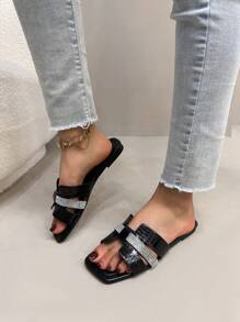 New Summer Fashion Women H-Shaped Crystal Slide Slippers, Simple Design Suitable For Outdoor Travel, Casual Indoor Home Wear, Flat Non-Slip Durable Lightweight Breathable Open Toe Ladies Sandals