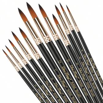 12pcs Paint Brushes Set Professional Paint Brush Round Pointed Tip Nylon Hair Acrylic Brush For Acrylic Watercolor Oil Painting(Black&Brown),Back To School,School Supplies