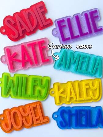 1 pieza Etiqueta con brillo y purpurina para mochila, llavero de acrílico, etiqueta de acrílico personalizada, etiqueta para bolsa de pañales, etiqueta para lonchera, etiqueta para niños, regalo perfecto para familia y amigos