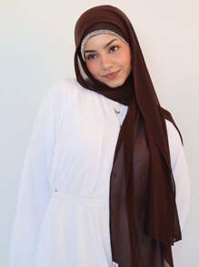 2pcs Hijab Set: Fashionable Solid Color Rhinestones Hijab Headband & Chiffon Long Scarf, Shiny Inner Hijab And Jersey Hijabs, Suitable For Party, Daily Wear, Shopping