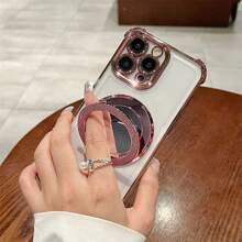 Transparent Anti-Fall Airbag Makeup Mirror Magnetic Bracket TPU Electroplated Phone Case Compatible With IPhone 17/6/7/8/X/XS/XR/11/12/13/14/15/16e, Galaxy S22/23/24, A04/05/06/A07/A17/A14/A15/A16/A24/A25/A34, Redmi Note 7/8/9/10/11/12/13/14, Redmi 9/10/12/13C/14C/A5, OPPO, MOTO, Honor X, HW, Realme C53 C55