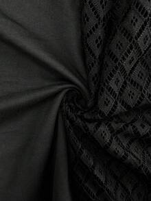 万圣节骷髅印花半透明纹理袖拼接长袖套头衫卫衣，骷髅印花，不含水钻 - 黑色 - 查看 6