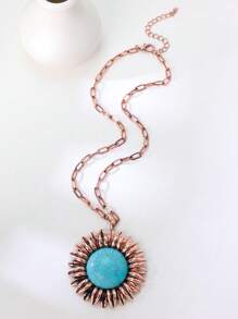 1 对西部牛仔风格夸张向日葵绿松石吊坠项链/毛衣链女士款