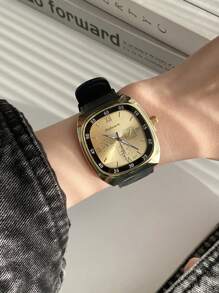 1 pieza Reloj de pulsera cuadrado de cuarzo con correa de silicona marrón, estilo casual unisex, elegante y de negocios, para uso diario, rojo/negro/verde/gris/marrón - Unitalla - Ver 14