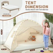 Kids Twin Size Bed Tent With Lights & Flags - Portable Foldable Canopy For Toddler Beds, Indoor Playhouse, Privacy Space For Boys & Girls, Perfect Gift For Bedroom Decor - Beige - View 5