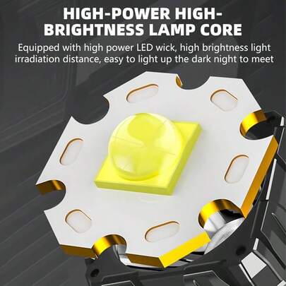 Multi-Function LED Flashlight, High Power 1000 Lumen Rechargeable Handheld Spotlight With Flood Beam, High Power LED Source, Matte ABS With Polished Finish, 6 Modes, For Camping, Fishing, Hiking