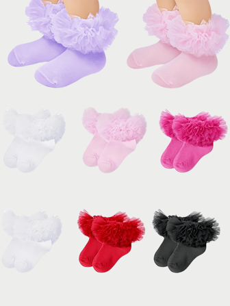 3 Pairs Of Girls Ruffle Socks Fluffy Ruffle Princess Dress Socks Newborn/Infant/Toddler/Girls,Random Color Kids Socks For All Season