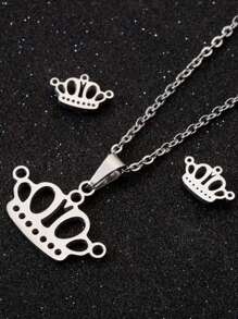 3 件/套，优雅皇冠首饰套装，不锈钢项链和耳环，适合婚礼、派对/日常/生日礼物