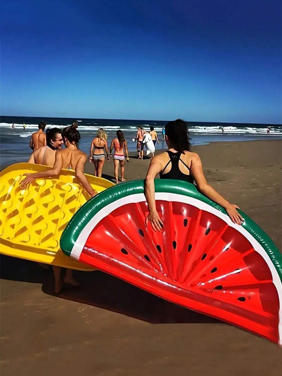 1pc Inflatable PVC Pineapple/Watermelon Pool Float, Swimming Pool Lounge Chair, Beach Essentials, Swimming Game, Beach Accessories - Multicolor - View 1
