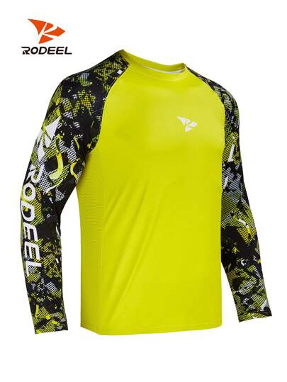 RODEEL Men's Camouflage Print Color Block Raglan Long Sleeve T-Shirt Sun Protection Quick-Drying Sports Top Suitable For Outdoor Running Hiking And Fishing