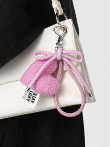 1pc Fashionable Exquisite Sweet Luxurious High-Quality Plush Heart Leather Bowknot Keychain Suitable For Women And Girls Daily Wear Holiday Gift Bridesmaid Gifts Bows Y2K Accessories Lanyard For Keys - Multicolor - View 3