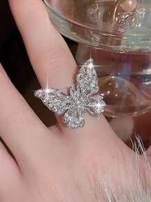 jealous young 1pc Luxury Butterfly Zirconia Openable Women Party Ring With CZ Zirconia Luxry Jewelry Gift