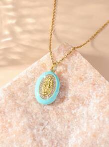 1pc Boho-Chic Oval Pendant Religious Goddess Dripping Glaze Necklace,Multicolors Pendant To Choose,Idea Gifts For Women,Perfect For Formal Occasions,Everyday Wear,And As A Thoughtful Present