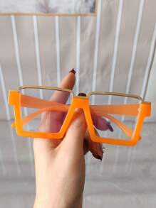 1pc Unisex Vintage Large Frame Clear Lens Glasses, Decorative Glasses Frame