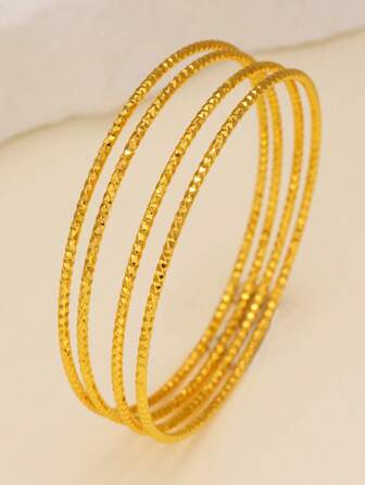 4 件 18K 镀金纹理手镯套装，适合女士，时尚，适合派对、聚会、送礼和日常佩戴