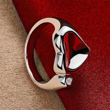 Elegant 1pc 925 Silver Plated Elegant Couple Heart Ring Exquisite Woman Fashion Charm Jewelry Birthday Luxury Party Accessories - Silver - View 3