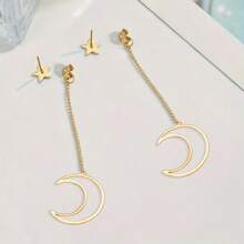 1 par de pendientes colgantes minimalistas con diseño de estrella y luna de Oriente Medio para el Ramadán, elegantes para uso diario