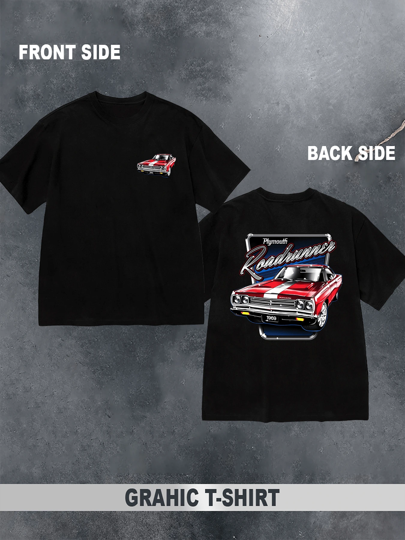100% Cotton Short - Sleeve T - Shirt With Plymouth Roadrunner Car Prints, Unisex, Multiple Sizes, Stylish & Comfortable