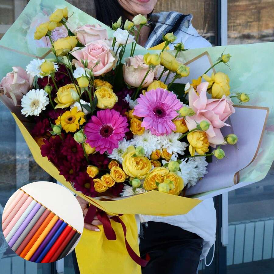 20 张/包金边果冻膜花束包装纸，防水 OPP 花卉包装材料 - 淺紫色 - 查看 1