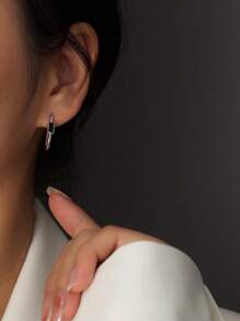 FOREVER QUEEN 1PC 925 Sterling Silver Baguette Paperclip Emerald Cut Square Huggie Hoop Earrings For Women Oval Lightweight Dainty Cubic Zirconia Jewelry Gifts